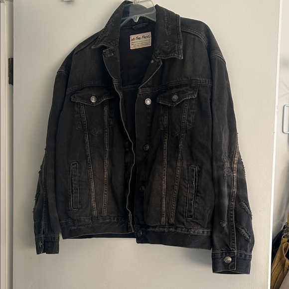 Free People Distressed Black Denim Jacket - Picture 1 of 5